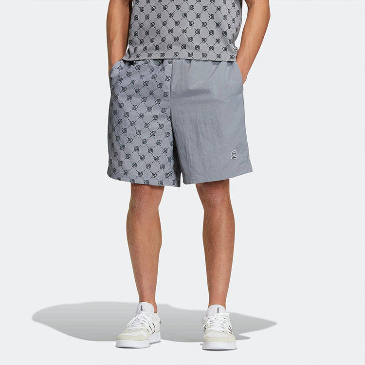 Men's adidas neo Pattern Printing Lacing Casual Sports Shorts Gray IB5847