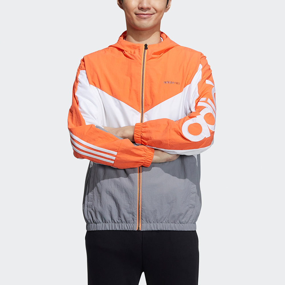 adidas neo M Cs Cb Wb Logo Embroidered Splicing Contrasting Colors Hooded Jacket Orange GP5701