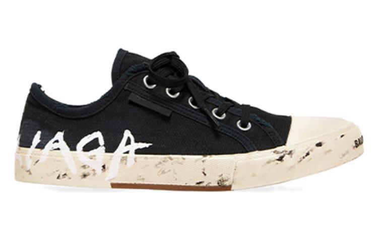 Balenciaga Paris Low Top Sneakers 'Black Destroyed Cotton and White Rubber with Graffiti' 688754W3RR51099