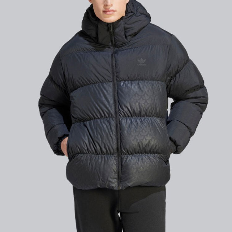 adidas originals Down Regen Monogram Hooded Puffer Jacket 'Black' HZ0681