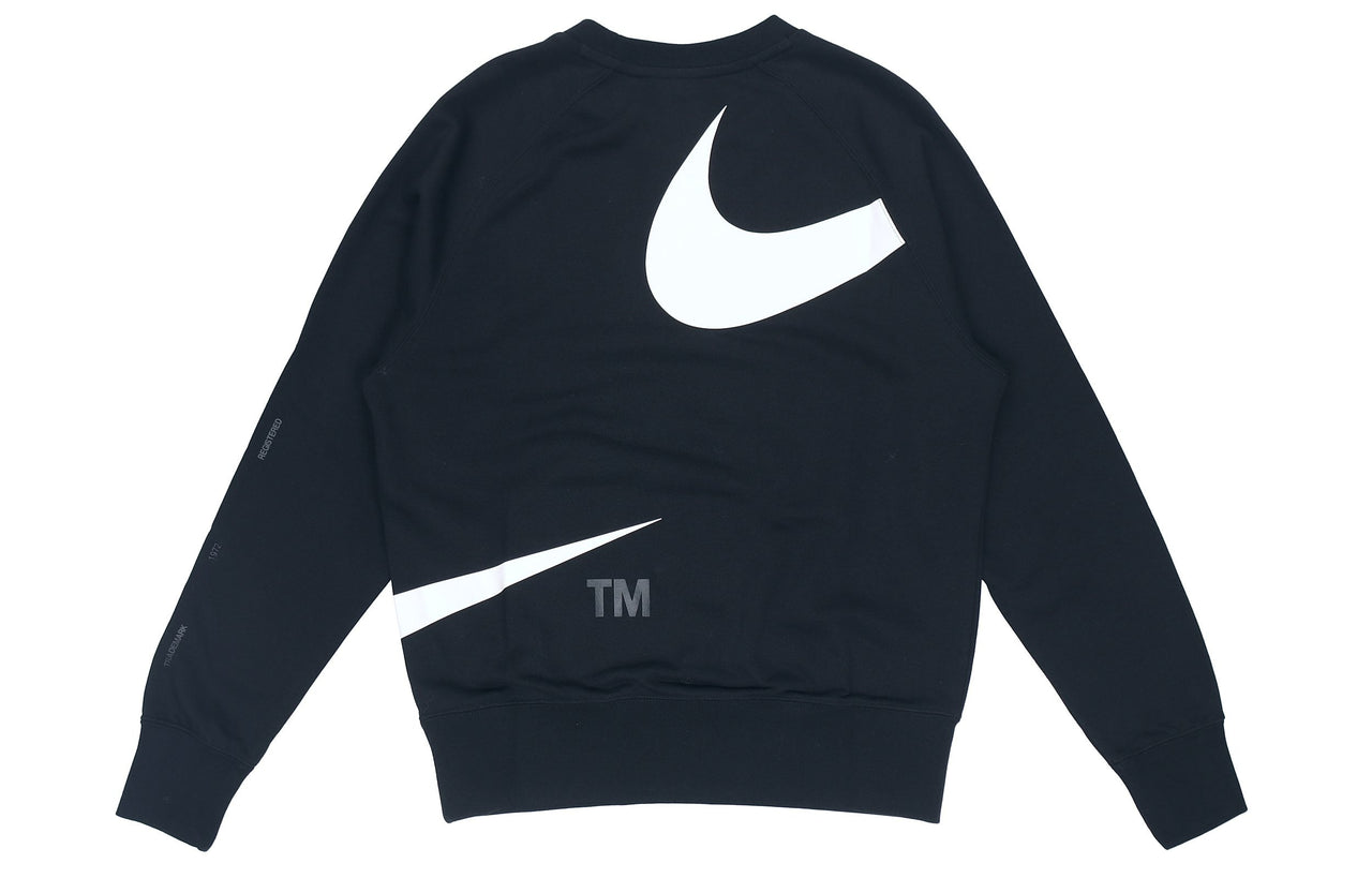 Men's Nike Swoosh Ft Crew Large Logo Printing Knit Round Neck Pullover Autumn Black DD6097-010