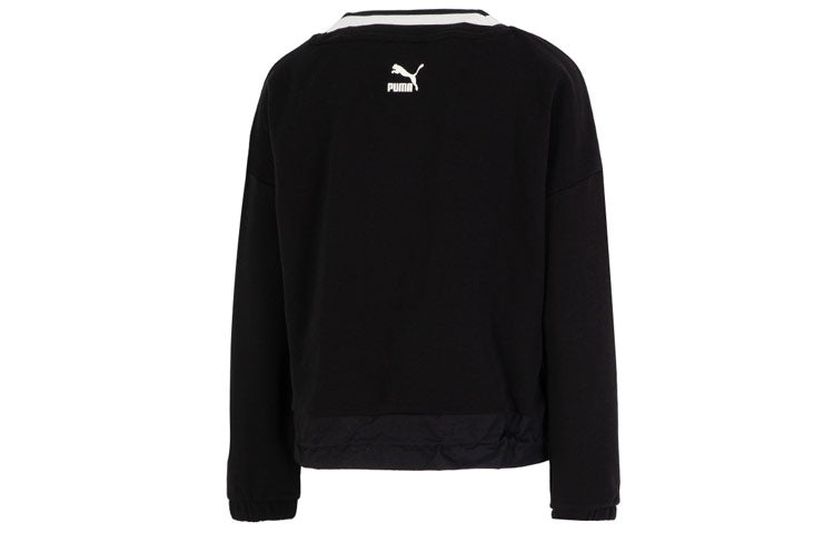 (WMNS) PUMA Logo V neck Sweatshirt 'Black' 537524-01