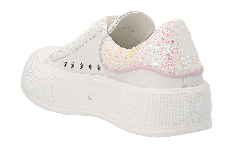 (WMNS) Alexander McQueen Deck Sneakers 'White Pink Glittered' 702047WICEV8868