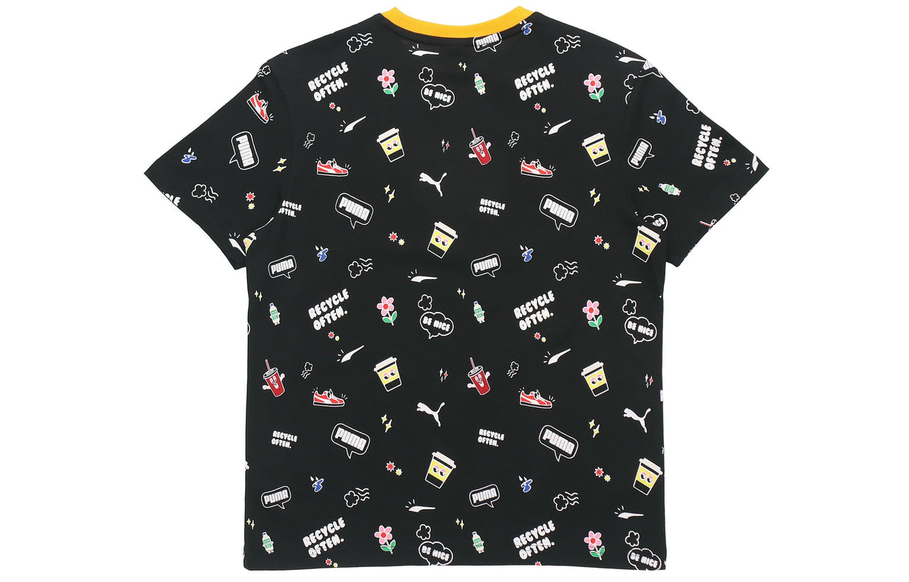 PUMA Awareness Aop Tee Sports Alphabet Printing Short Sleeve Black 532033-01