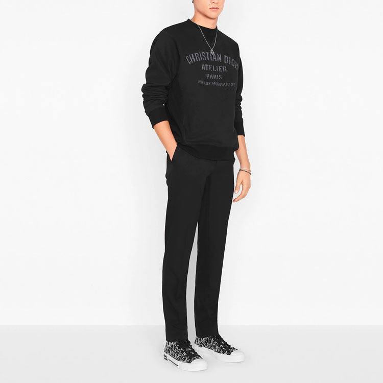 Men's DIOR Alphabet Logo Printing Round Neck Long Sleeves Black 043J611A0589-C980