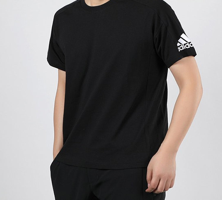 adidas Alphabet Logo Casual Sports Round Neck Short Sleeve Black FL3949