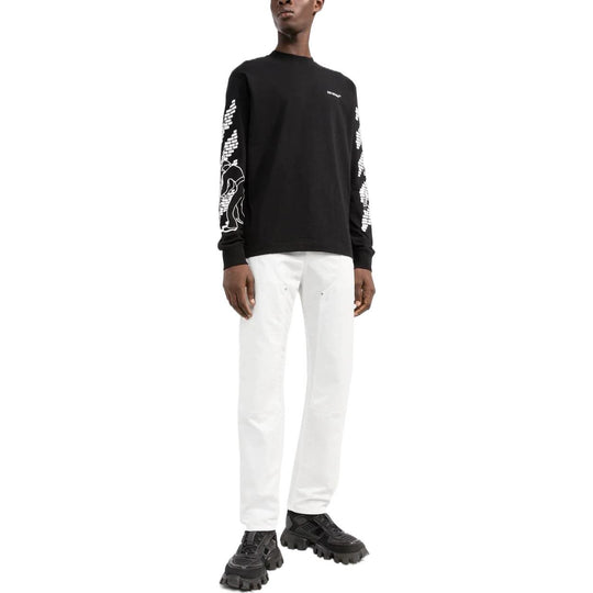 Men's Off-White FW22 Logo Printing Round Neck Long Sleeves Black T-Shirt OMAB064F22JER0051001