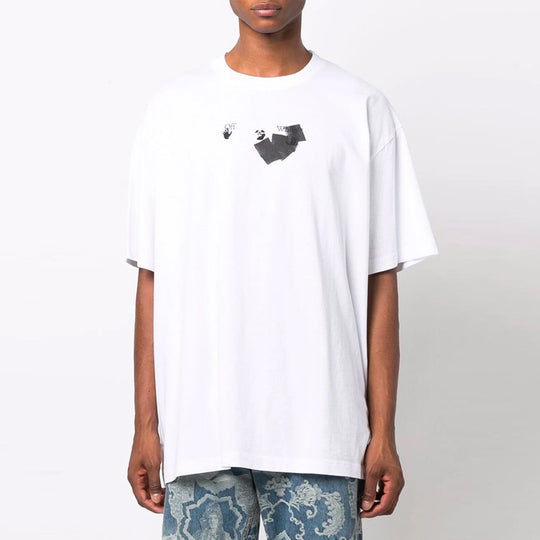 Men's Off-White FW21 Round Neck Arrow Pattern Printing Short Sleeve Loose Fit White T-Shirt OMAA038F21JER0080110