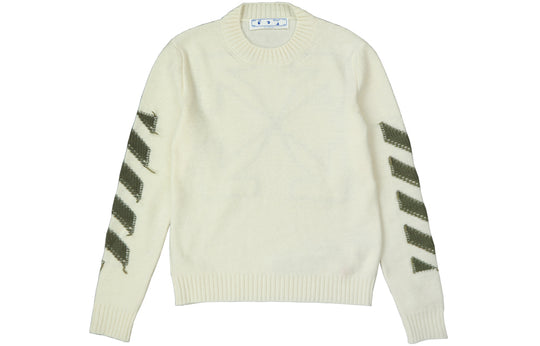 Men's Off-White FW21 Arrow Logo Round Neck Pullover Wool Sweater Loose Fit Milky White OMHE088F21KNI0016155