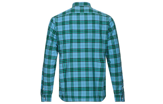 Men's Burberry Cotton Long Sleeves Plaid Shirt Blue 80031001