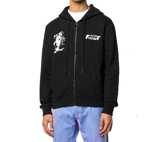 Off-White FW20 Kiss 21Printing Zipper Hooded Jacket Men Black OMBE001E20FLE0041001