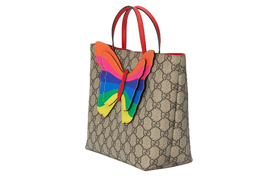 (WMNS) Gucci Rainbow Butterfly Logo Canvas Tote Ebony Multi-Color Handbag 550768-9U8CN-8695