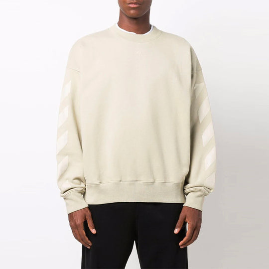 Men's Off-White FW21 Logo Pattern Round Neck Pullover Loose Fit Cream Yellow OMBA054F21FLE0071717