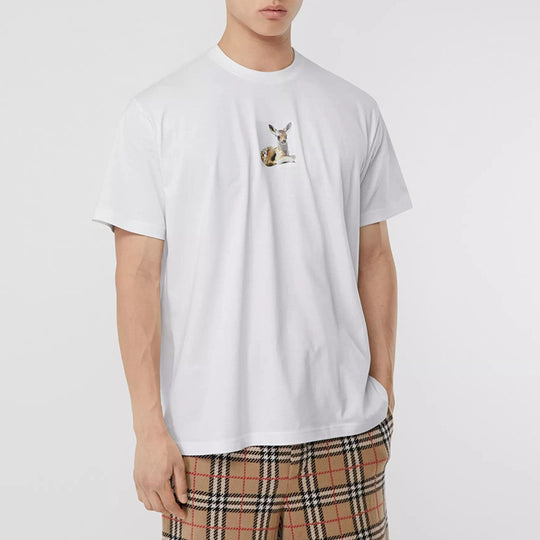 Burberry Deer Print Cotton Oversized Deerlet Printing Male White 80223701