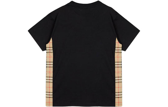 Burberry Vintage Logo Side Plaid Splicing Short Sleeve Black 8024545