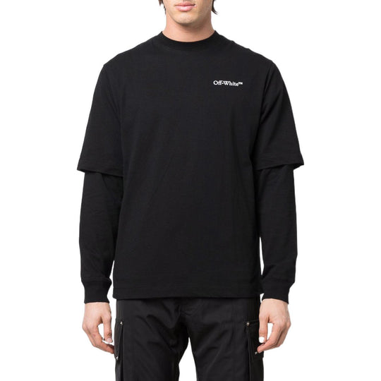 Off-White SS22 Printing Logo Solid Color Round Neck Long Sleeves Black OMAB068S22JER0011001