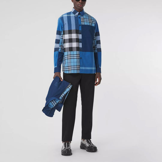 Burberry SS21 Check Long Sleeve Shirt Male Blue 80386551