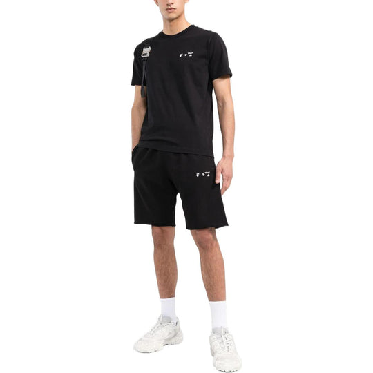 Men's Off-White Solid Color Round Neck Short Sleeve Black T-Shirt OMAA027C99JER0131001