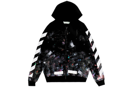 Off-White Galaxy Brush Graffiti Hooded Zip-up Fleece Men Black OMBB003F176190309901