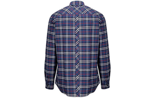 Men's Burberry Cotton Plaid Shirt Navy Blue 80175621