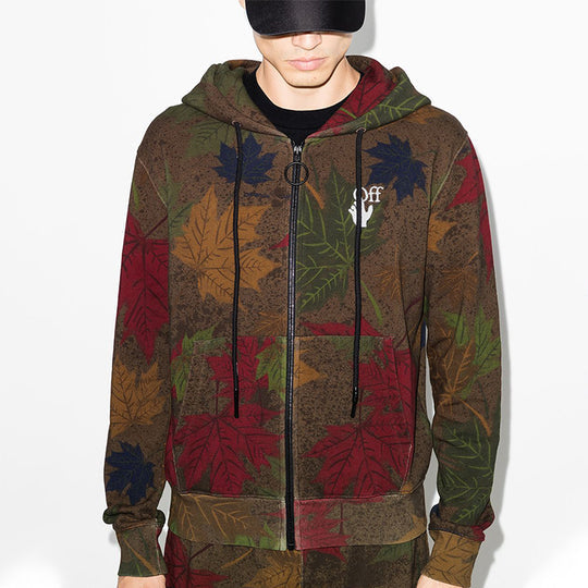 Off-White FW20 Leaf Camouflage Applique Hooded Sweater Men's Khaki/Green OMBE001F20FLE0066001