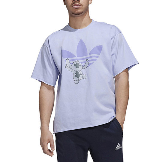 adidas originals x Disney Crossover Solid Color Stitch Cartoon Pattern Printing Short Sleeve Lavender T-Shirt HT3941