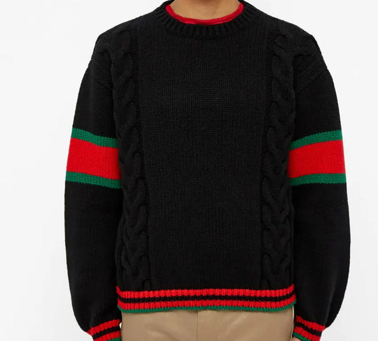 Gucci Chucky Grg Long-Sleeved Sweater With Striped Round Neck At Hem Cuffs For Men Black 548115-X1561-1082