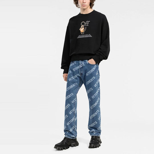 Men's Off-White FW21 Logo Printing Round Neck Long Sleeves Loose Fit Black OMBA035F21FLE0031084