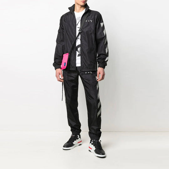 Off-White SS21 Side Stripe Printing Sports Pants Black OMCJ001R21FAB0011006