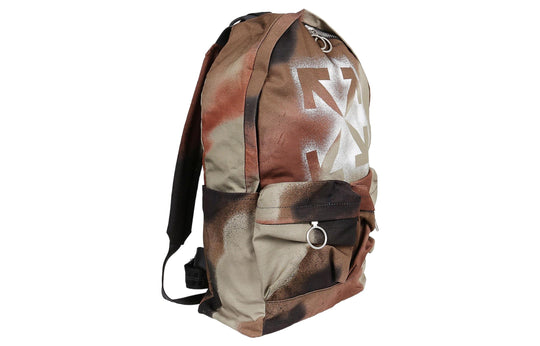 Men's Off-White Cotton Classic Arrow Logo Adornment Zipper Handbag Backpack Brown OMNB003E20FAB0036060