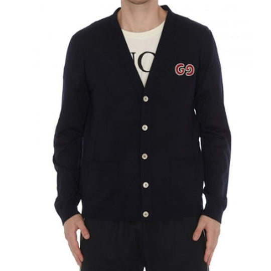 Gucci GG Embroidered Wool Cardigan Knitted Top Navy 576815-XKAOW-4440