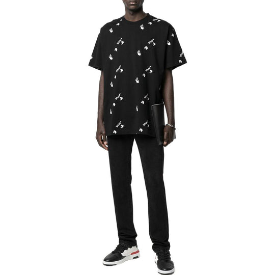 Men's Off-White SS22 Solid Color Round Neck Logo Printing Short Sleeve Black T-Shirt OMAA038R21JER01010011001