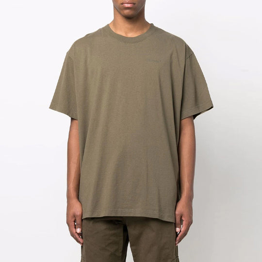 Off-White Diag Tab Solid Color Round Neck Short Sleeve Olive Green OMAA038S22JER0025656