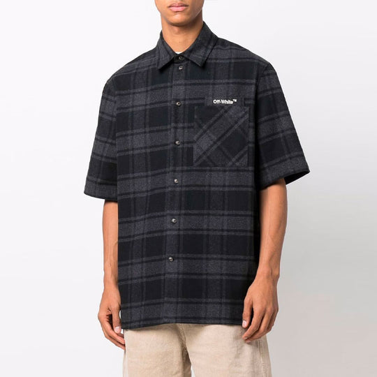 Off-White Plaid Casual Short Sleeve Shirt Black OMGA205C99FAB0010701