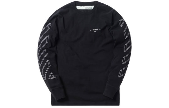 Men's Off-White 3D Printing Hollow Out Arrow Long Sleeves Black T-Shirt OMAB001E181850021001