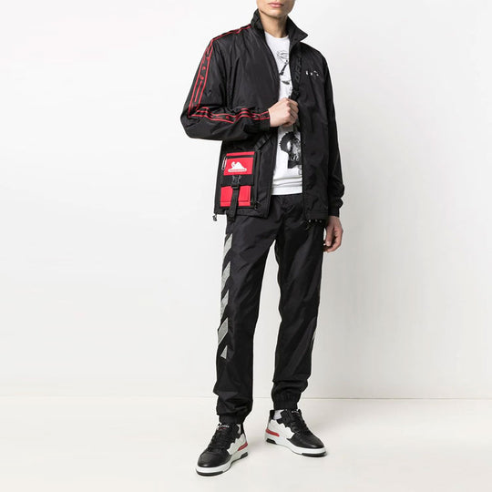 Off-White SS21 Solid Color Logo Printing Zipper Sports Jacket Black OMBD022R21FAB0021001