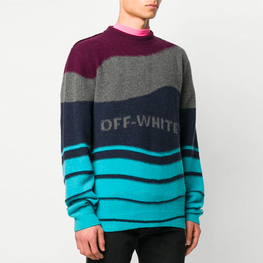 Men's Off-White Stripe Knit Colorblock OMHE034R20E370252408