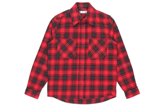 Off-White Arrow Printing Plaid Long Sleeves Shirt Red OMGA133E20FAB0012510