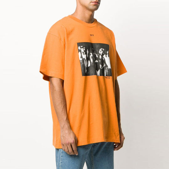 Men's Off-White Arrow Printing Round Neck Short Sleeve Orange T-Shirt OMAA038R201850151910