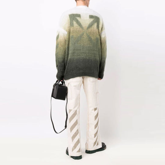 Men's Off-White Gradient Effect Round Neck Long Sleeves Wool Sweater Loose Fit Multicolor OMHE098F21KNI0015555