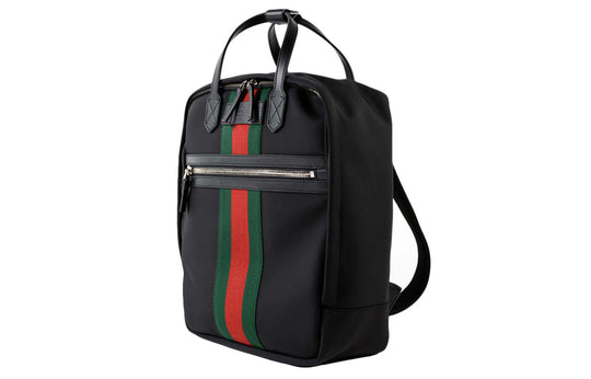 Gucci Nylon Leather Backpack Red And Green Stripes Men's Black 495558-KWTIN-1060