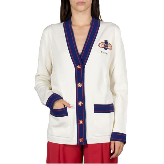 (WMNS) Gucci Embroidery Single-Breasted Knitting Cardigan White 527189-X9X45-9101