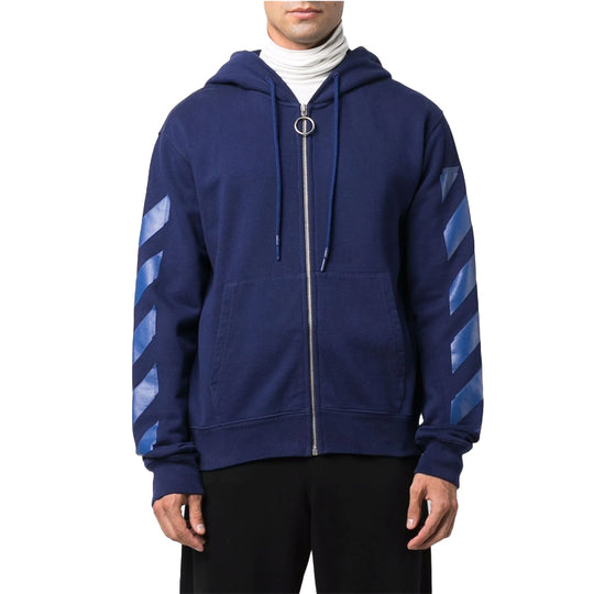 Men's Off-White FW21 Stripe Zipper Ordinary Version Blue OMBE001F21FLE0034545