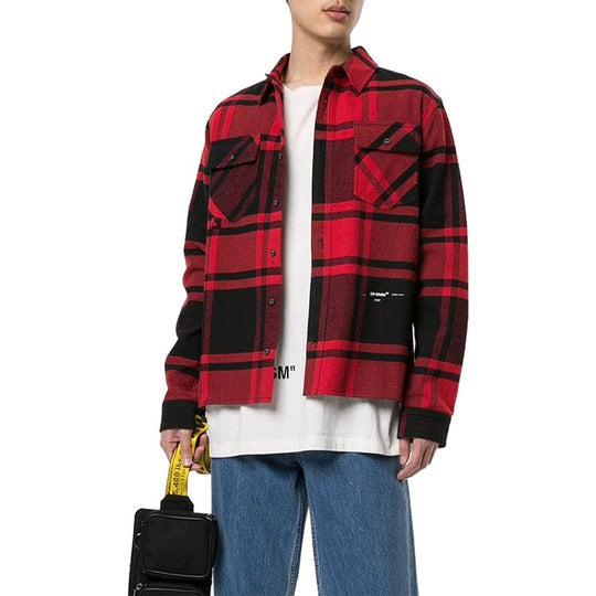 Off-White lapel Plaid Long Sleeves Shirt Version Red OMGA074R19C080242010