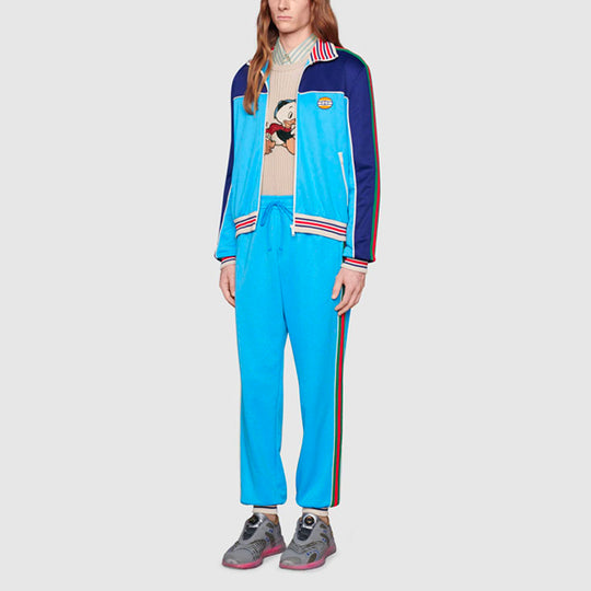 Men's Gucci SS21 Webbing Plain Weave Knit Jogging Long Pants/Trousers Light Blue 650038-XJC5N-4670