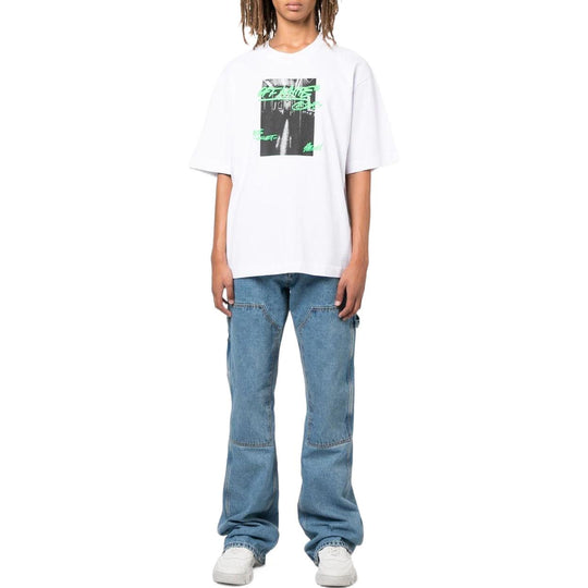 Men's Off-White FW22 Alphabet Printing Round Neck Short Sleeve Version White T-Shirt OMAA120F22JER0070170