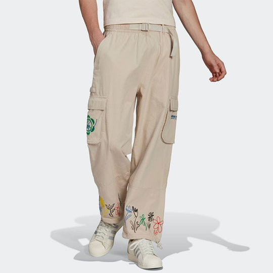 Men's adidas originals x Sean Wotherspoon Crossover Flowers Embroidered Lacing Pocket Cargo Khaki Pants HI3305