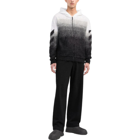 Men's Off-White Colorblock Drawstring Zipper Knit Jacket Black OMHA132C99KNI0011010