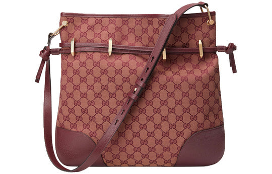 (WMNS) Gucci Horsebit 1955 Retro Gold buckle Logo Canvas Drawstring Shoulder Messenger Bag Deep Red Classic 602089-9Y9NG-9865