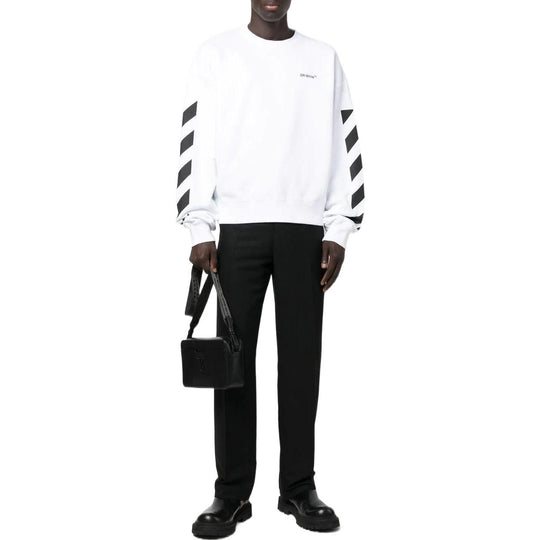 Men's Off-White FW22 Side Stripe Alphabet Printing Straight Round Neck Long Sleeves Autumn White OMBA058C99FLE0010110